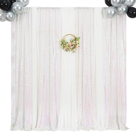 Poise3EHome White Iridescent Sequin Backdrop Curtains,4 Panels 2FTx8FT Glitter Background for Party Birthday Party Baby Shower Wedding Christmas Thanksgiving Halloween Holiday Festival Decor