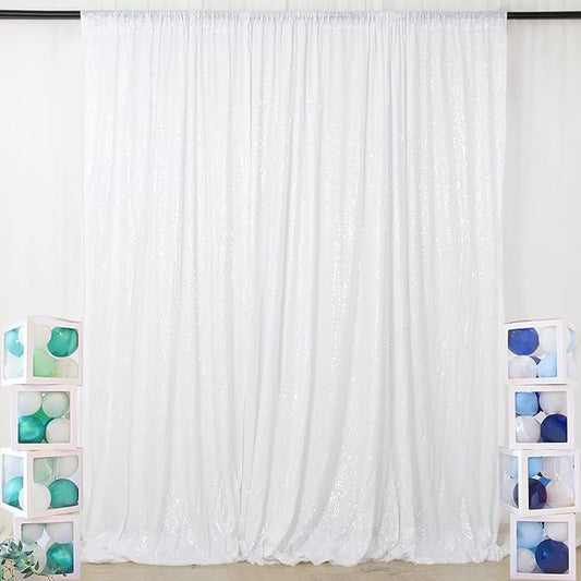 ShinyBeauty 10x10FT White Sequin Photo Backdrop - Sparkly Glitter Background for Photography, Baby Showers, Birthdays, Weddings & Party Decor