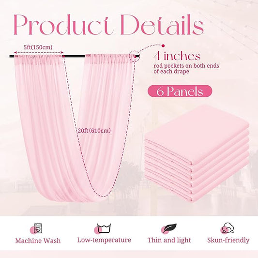 6 Panels Pink Ceiling Drapes for Wedding, 5ftx20ft Ceiling Drapes Cheesecloth Sheer Fabric Curtain Wedding Arch Draping Fabric Romantic Ceilings Decorations for Weddings Party Ceremony Stage