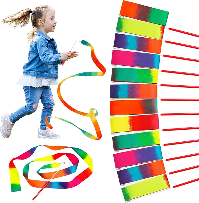 JoyCat 24 Pack Dance Ribbon Streamers,Rainbow Decorations,Goodie Bag Stuffers,Princess Party Favors,Encanto Rainbow Birthday Party Supplies,Classroom Gymnastics Wedding Ribbon