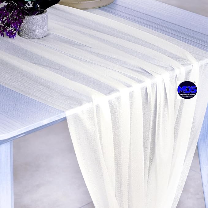MDS Halloween Chiffon Table Runner - 25 Pack, 29 x 170 Inches, 14ft Each - Sheer Spooky Table Runners for Haunted House Parties, Trick-or-Treat Tables, Witchy Décor, Wedding & Events - Ivory
