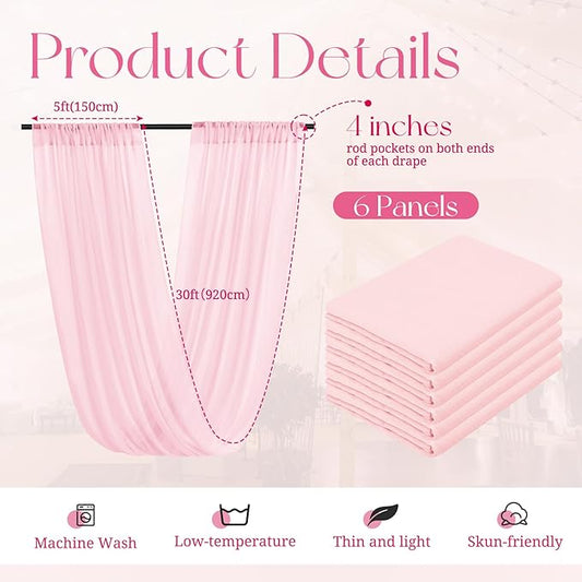 6 Panels Pink Ceiling Drapes for Wedding, 5ftx30ft Ceiling Drapes Cheesecloth Sheer Fabric Curtain Wedding Arch Draping Fabric Romantic Ceilings Decorations for Weddings Party Ceremony Stage