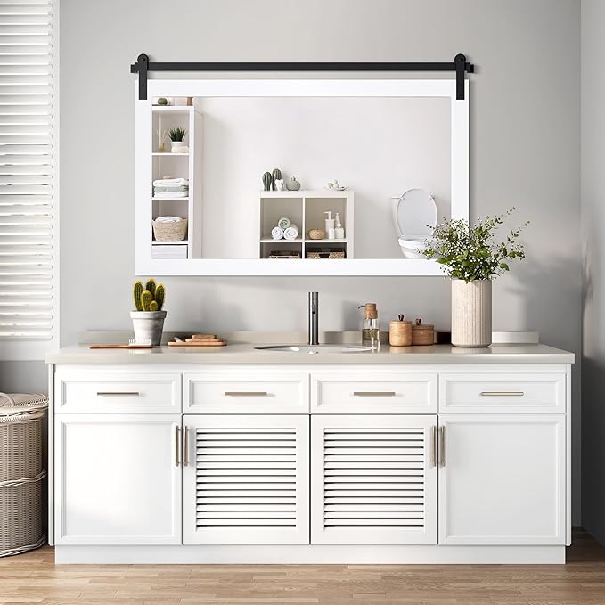 COGOOD Farmhouse Bathroom Mirror - 49 x 30 Large Rectangle Barn Door Mirror for Vanity, Bedroom, Living Room Wall Decor (Pure White)