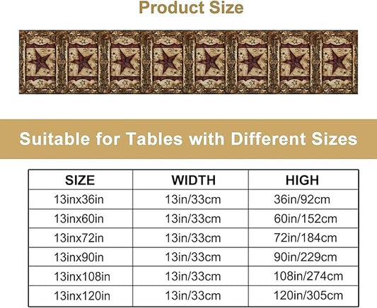 Wild West Table Runner, Rustic Farmhouse Texas Star Vintage Rodeo Cowboy Old Sign Wild West Print Pattern for Home Kitchen Table Decor Dining Coffee Room Garden Party Decor 13x108in