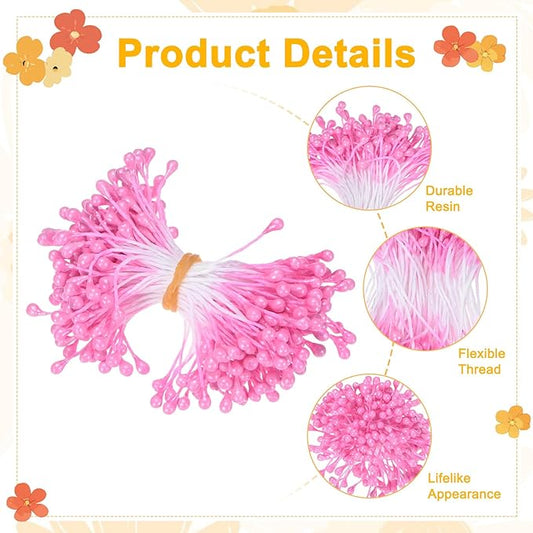 150-Pack Flower Stamens for Crafts, 5mm Double Heads Artificial Pearl Floral Pistil Mini Flower Pollens Stamens for DIY Making/Wedding/Scrapbook Decoration [Dark Pink]