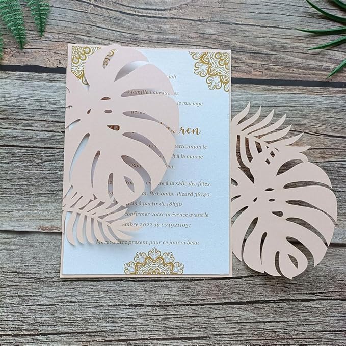 MillaSaw Flower Laser Cut Invitations Pink Plame Invitation Jacket With Envelope, for Wedding Anniversary Birthday Cards Holiday Party Decoration (soft pink)