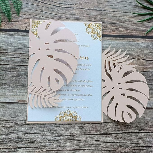 MillaSaw Flower Laser Cut Invitations Pink Plame Invitation Jacket With Envelope, for Wedding Anniversary Birthday Cards Holiday Party Decoration (soft pink)