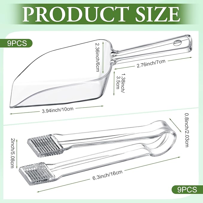 Roshtia 18 Pcs Plastic Serving Tongs Mini Kitchen Tongs Utility and Plastic Kitchen Scoops Clear Ice Scoop Mini Clear Buffet Scoop for Candy Dessert Buffet Ice Snack Coffee Tea
