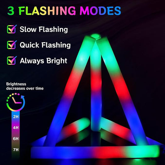 AOWDIAO 45 Pcs 16″ Foam LED Glow Sticks, 3 Light Up Modes, Party Favors for Wedding, Festival & More