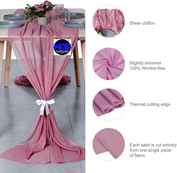 MDS Halloween Chiffon Table Runner - 25 Pack, 29 x 170 Inches, 14ft Each - Sheer Spooky Table Runners for Haunted House Parties, Trick-or-Treat Tables, Witchy Décor, Wedding & Events - mauva