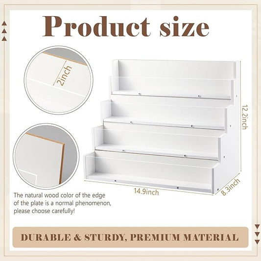 4 Tier Greeting Card Display Stand White Bamboo and Acrylic Sticker Display Stand Trading Card Holder Retail Photos Shelf for Vendors Craft Collection & Show