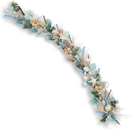 5' Coastal Shell Garland – Handcrafted Holiday Tree Wall Decor with Capiz Shells, Driftwood & Twigs – Coastal Elegance for Home, Mantle Decor, Bedroom, Dining & Doorway