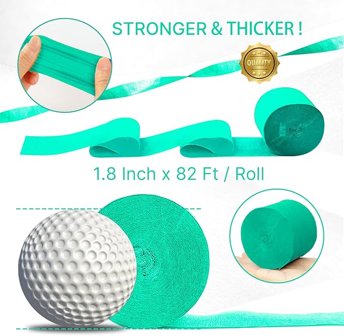 PartyWoo Mint Green Crepe Paper Streamers 4pcs 328ft Pack of Light Pastel Peppermint Green Turquoise Teal Crepe Paper Streamers for Baby Shower Wedding Engagement Birthday Pool Tea Party Decorations
