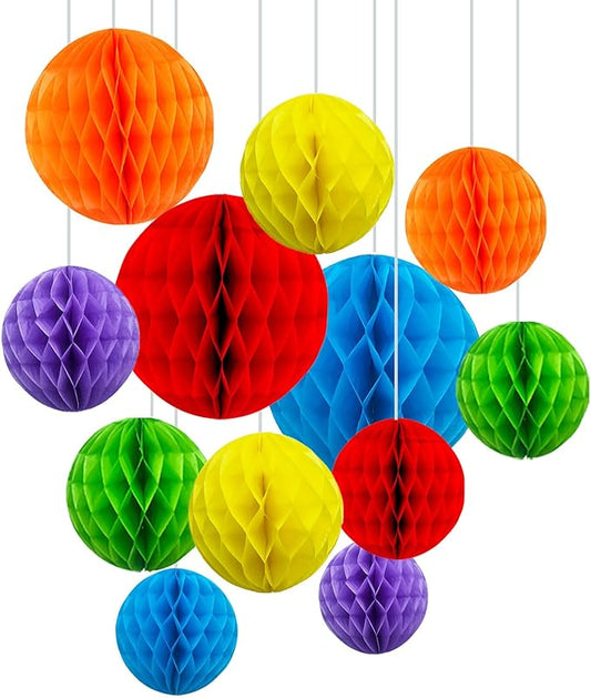ZOOYOO 12Pcs 6" 10" Honeycomb Balls Decorations Hanging Tissue Paper Pom poms for Birthday Wedding Engagement Holidays Home Decor Fiesta Mexican Party(Rainbow)