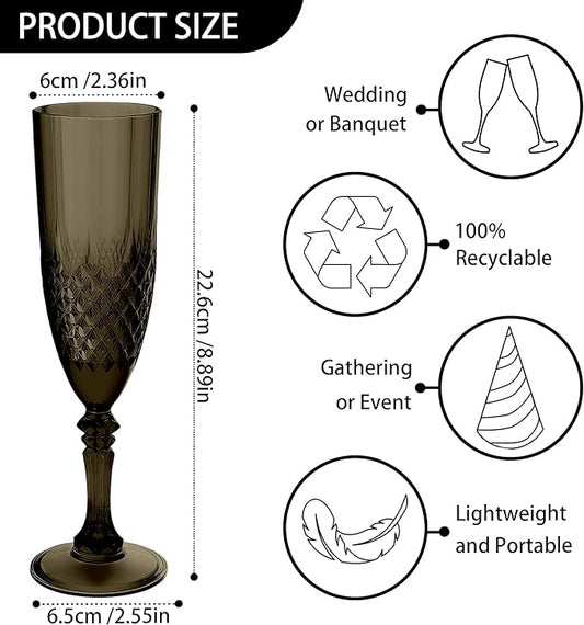 Plastic Champagne Flutes, 24PCS Black Wine Glasses Goblets Cups Reusable Flute, for Halloween Weddings Bachelor Parties Toasting and Events (24, Black)