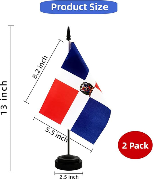 2 Pack Dominican Republic Desk Flag, Green-White, 5.5x8.2 Inches, Double Sided, Office, Home Office, Indoor, Professional, Independence Day, Memorial Day