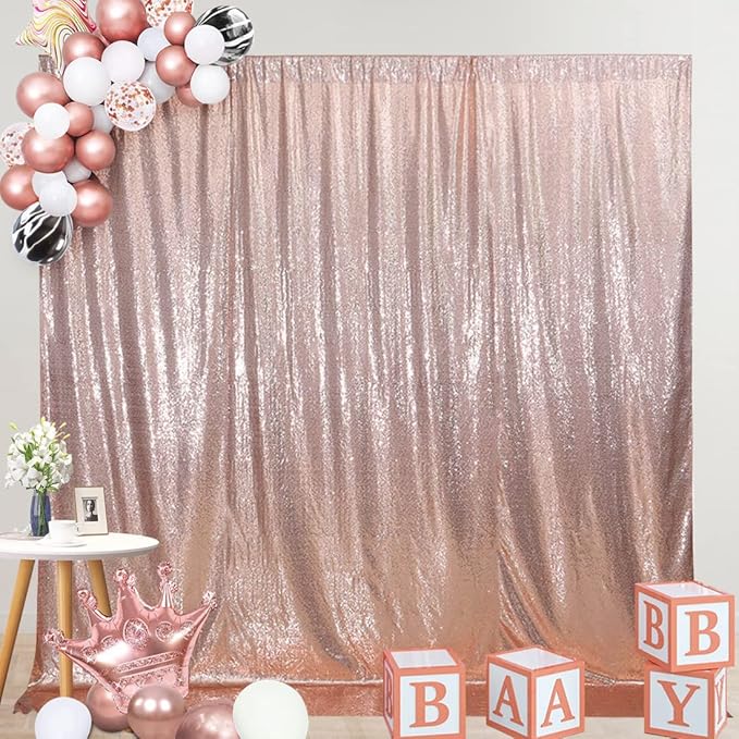 SquarePie Sequin Backdrop Not See Through Thick Background Glitter Curtain Party 6FT x 8FT Rose Gold