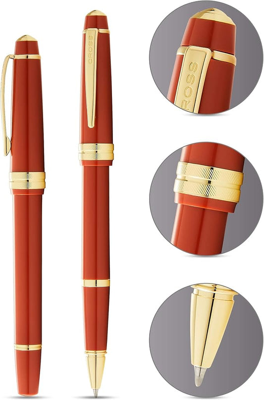 Cross Bailey Light Refillable Rollerball Pen Presented in a Everyday Gift Box - Medium Point, Black Ink, Polished Amber