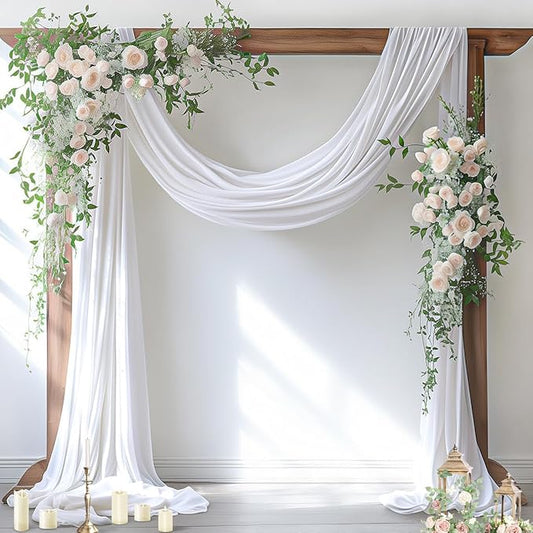 Socomi Wedding Arch Draping Fabric 1 Panel 29" x 19Ft White Sheer Chiffon Curtain Drapes 6 Yards for Wedding Ceremony Birthday Party Decoration