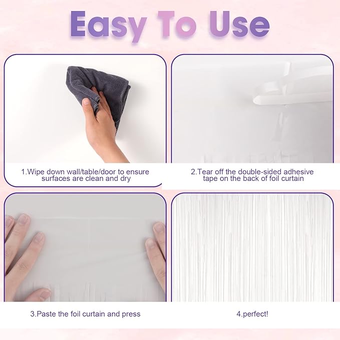 4 Pack White Foil Fringe Backdrop Curtains, Tinsel Streamers Birthday Party Decorations, Fringe Backdrop for Graduation, Baby Shower, Gender Reveal, Disco Party