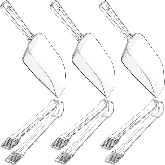 Roshtia 6 Pcs Plastic Serving Tongs Mini Kitchen Tongs Utility and Plastic Kitchen Scoops Clear Ice Scoop Mini Clear Buffet Scoop for Candy Dessert Buffet Ice Snack Coffee Tea