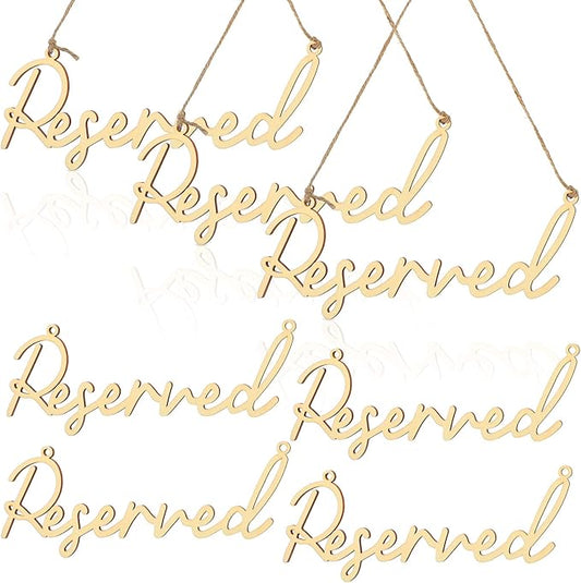 12 Pcs Reserved Seating Signs for Wedding Chairs Hanging Wooden Rustic Reserved Row Signs with Rope Wooden Tag for Wedding Church Pews Restaurant(Wood)