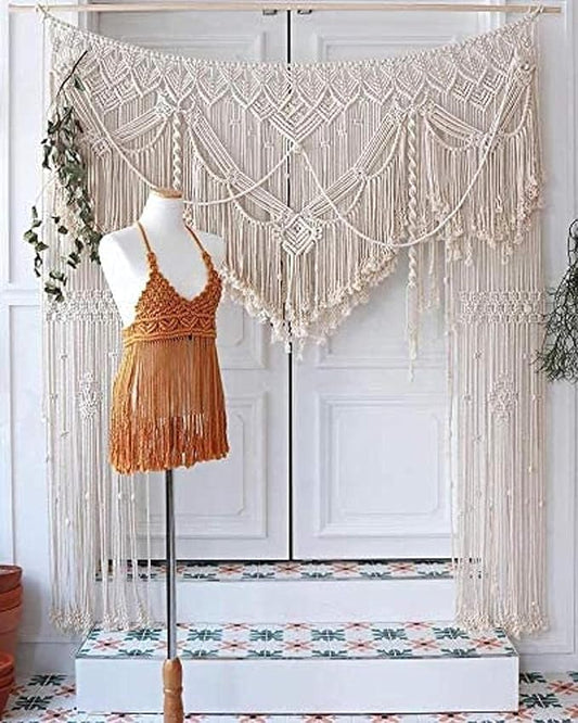 S.N.HANDICRAFTS Macrame Large Curtain Bohemian Boho Decoration Backdrop Wedding Wall Hanging (75X85)