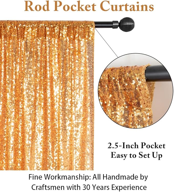 ShinyBeauty Gold Sequin Curtains 2 Panels 2FTx8FT - Perfect for Photo Backdrop Sequin Backdrop Curtain, Event Decor, and Home Use Stage Background