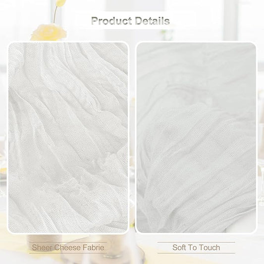 10 Pack White Cheesecloth Table Runner 35x120 Inch 10Ft Rustic Gauze Cheese Cloth Thanksgiving Table Runner Sheer Cheesecloth Table Runners for Wedding Party Bridal Shower Decoration