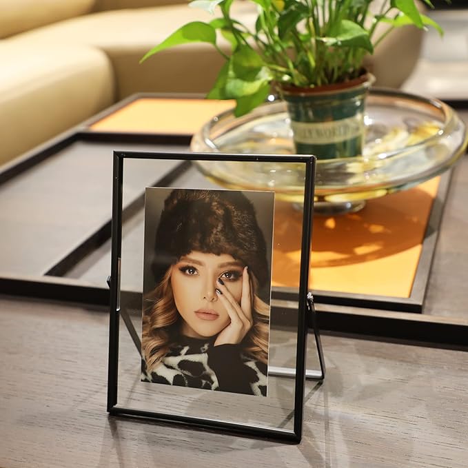 Black Floating Frame (6"x8", Vertical), For Picture 5x7, 4x6, 3x5, Tabletop Shelf Photo Frame, Classy Gift For Anniversary, Wedding, or Birthday