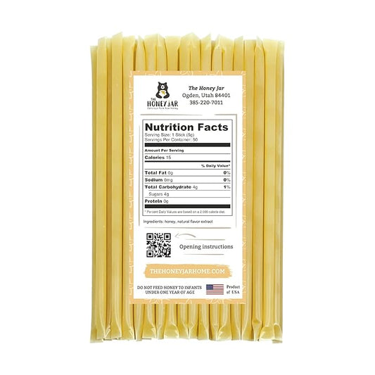 The Honey Jar Vanilla Flavored Honey Sticks - Pure Honey Straws For Tea, Coffee, or a Healthy Treat - One Teaspoon of Flavored Honey Per Stick - Made In The USA with Real Honey - (50 Count)