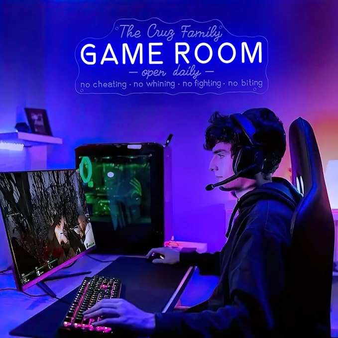 Custom Game Room Neon Sign for Wall Decor, Personalized LED Neon Name Signs, Dimmable Game Light Up Signs Customizable for Playroom Gaming Zone Man Cave Bedroom, Men Boys Gamer Birthday Gifts
