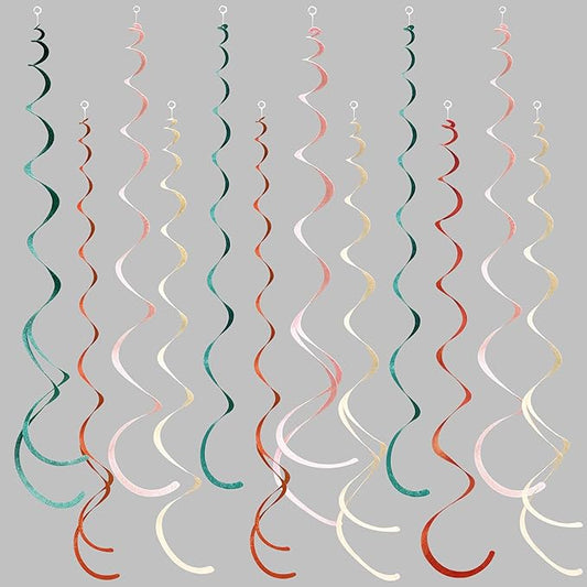 36 Pcs Boho Hanging Swirl Decorations Aqua Green Orange Pink Beige Felt Swirl Streamer Spiral Ceiling Garland for Birthday Engagement Baby Shower Wedding Bridal Shower Party Supplies Nursery Decor