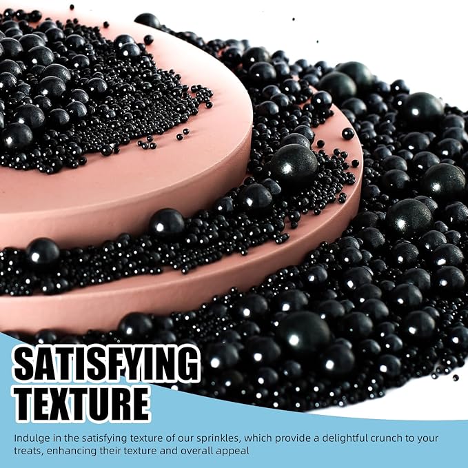 Kasvan Black Pearl Sprinkles, 6 Sizes Mix for Cake Decorating, 230g/8.1oz, Baking Cake Decorations, Ice Cream Toppings and Cookie Decorating, Wedding Party Chirstmas Supplies (Black)