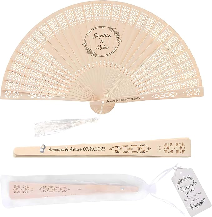 10 PCS Custom Fans Personalized Folding Fans for Line Dancing Wooden Hand Fan Wedding Favors Bulk Fans for Guests Party Event Use (Style14)