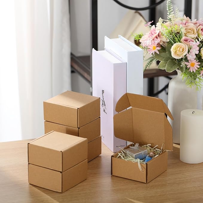 Qilery 60 Pcs Shipping Boxes Cardboard Gift Corrugated Cardboard Brown Boxes Mailer Packaging for Mailing Small Business Present (4x 4 x 2 Inch)