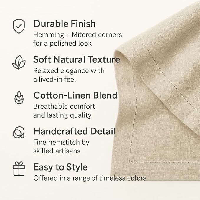 Cotton Linen Cloth Napkins Set of 4 – Hemstitch White Dinner Napkins 20 x 20 Inch – Washable Fabric Napkins for Spring, Summer, Wedding Decoration – Siena