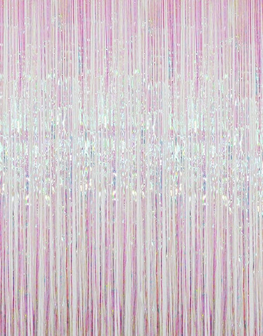 GOER 6.4 ft x 9.8 ft Metallic Tinsel Foil Fringe Curtains,Pack of 2 Party Streamer Backdrop for Unicorn Birthday,Graduation Decorations and New Year Eve (Iridescent)