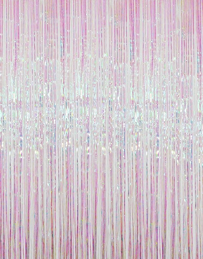 GOER 3.2 ft x 9.8 ft Metallic Tinsel Foil Fringe Curtains Party Photo Backdrop Party Streamers for Birthday,Graduation,New Year Eve Decorations Wedding Decor (Iridescent,3 pcs)