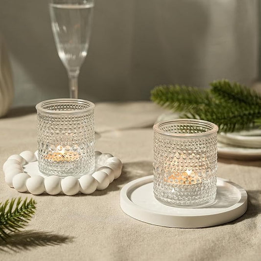 36pcs Votive Candle Holders, Clear Vintage Glass Candle Holder for Floating Candle, Tealight Candle Holder for Table Centerpieces Home Birthday Christmas Wedding Party Table Decoration (Clear)