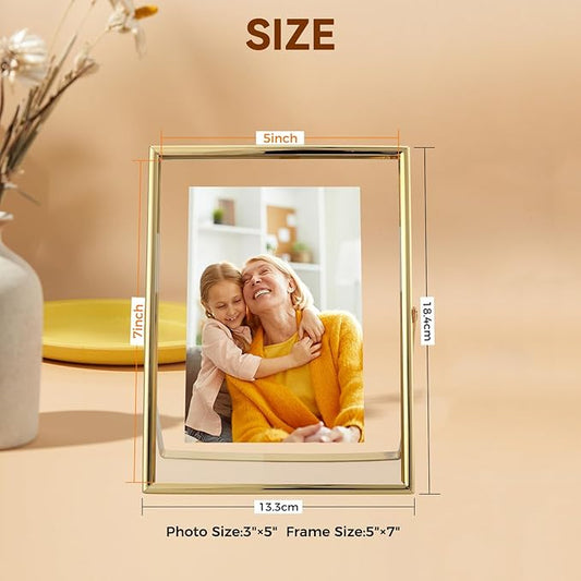 Gold Floating Frame, 5"x7", Vertical, For Picture 4x6, 3.5x5, 2x3 with Floating Effect, Small Tabletop Photo Frame, Classy For Anniversary, Wedding, or Birthday