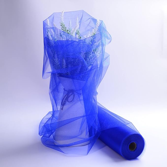 Crystal Organza Fabric Tulle - 16" by 50 Yards Sheer Fabric for Wedding Party Decoration Bridal Shower Tutu Roll Netting Spool Ribbon Wrapping (Royal Blue)