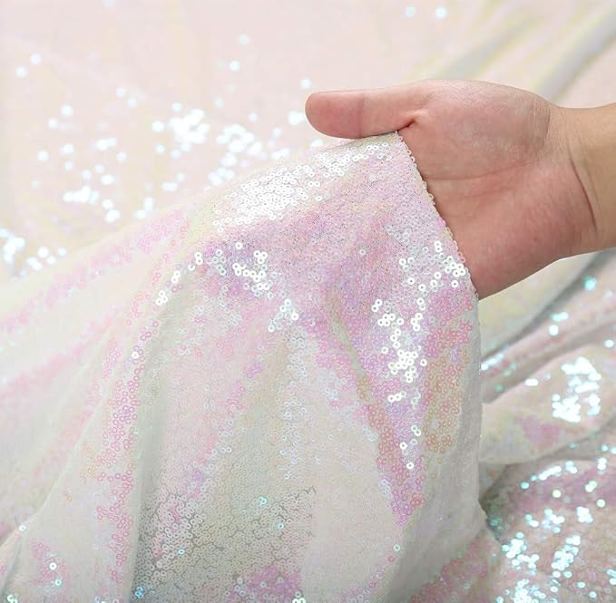 SquarePie Sequin Tablecloth 50 x 72 Inch Iridescent Sparkly Table Linen for Wedding Party