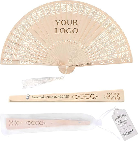 10 PCS Custom Fans Personalized Folding Fans for Line Dancing Wooden Hand Fan Wedding Favors Bulk Fans for Guests Party Event Use (Style16)