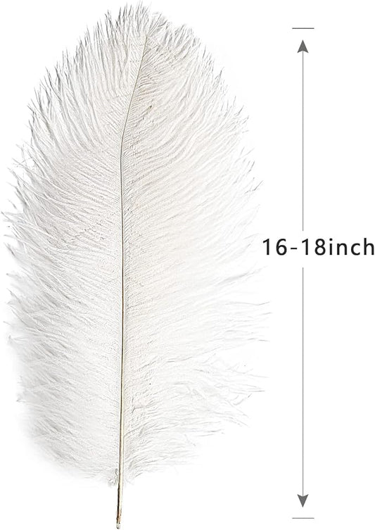 THARAHT 12pcs White Ostrich Feathers Natural Bulk 16-18Inch 40cm-45cm for Wedding Party Centerpieces Easter Gatsby and Home Decorate Ostrich Feathers