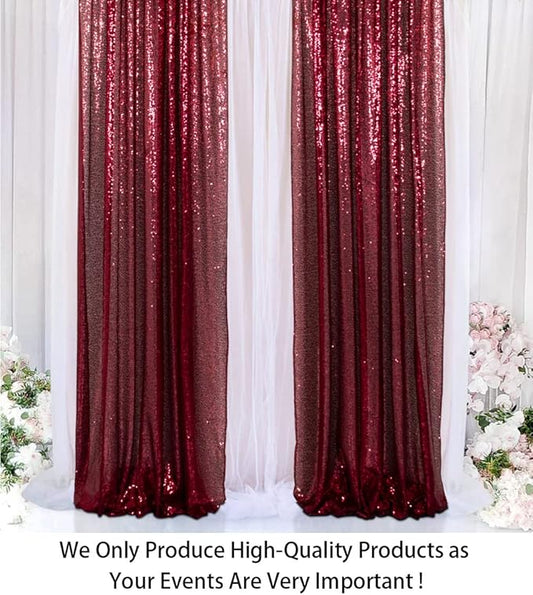 ShinyBeauty Sequin Backdrop 4 Panels Burgundy 2FTx8FT Fabric Photo Curtains for Party Baby Shower Glitter Backgrounds