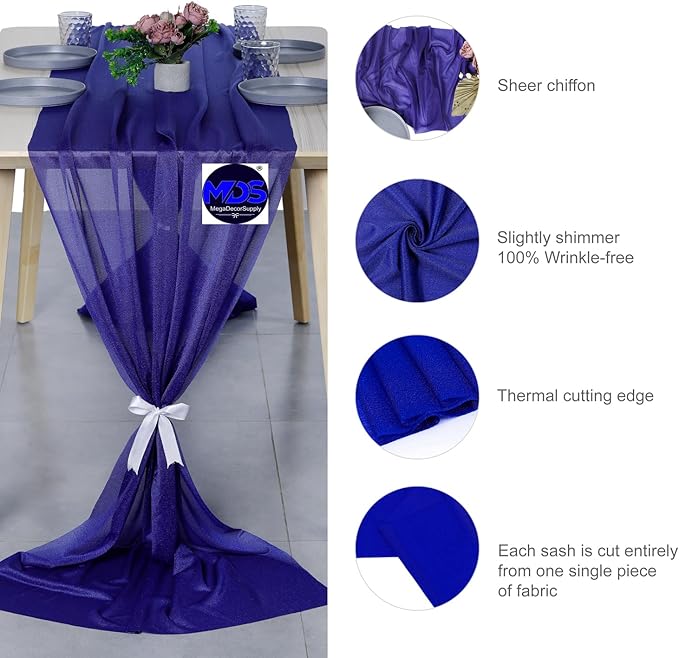 MDS Halloween Chiffon Table Runner - 5 Pack, 29 x 170 Inches, 14ft Each - Sheer Spooky Table Runners for Haunted House Parties, Trick-or-Treat Tables, Witchy Décor, Wedding & Events - Royal Blue