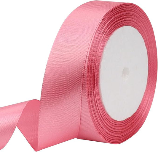 Rose Gold Solid Satin Ribbon 1 Inch 25 Yards Solid Polyester Fabric Ribbon for Gift Wrapping Wedding Christmas Baby Shower Birthday Party Decoration Handmade Immortal Flower Craft