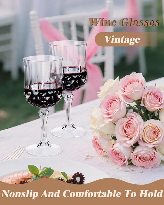 Ciaell 24PCS Plastic Wine Glasses - 7 Oz Plastic Goblets for Party - Clear Vintage Drinking Glasses - Disposable Water Goblets Set for Wedding, Bar, Wine, Beer, Juice, Cocktail, Whiskey