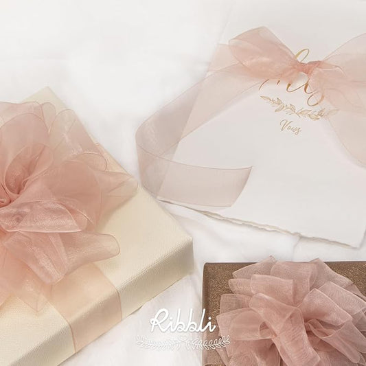 Ribbli Sweet Nectar Pink Sheer Organza Ribbon,1-1/2 Inches x Continuous 50 Yard,Rose Ribbon for Gift Wrapping,Bouquet Wrapping,Wedding Decoration,All Crafting and Sewing